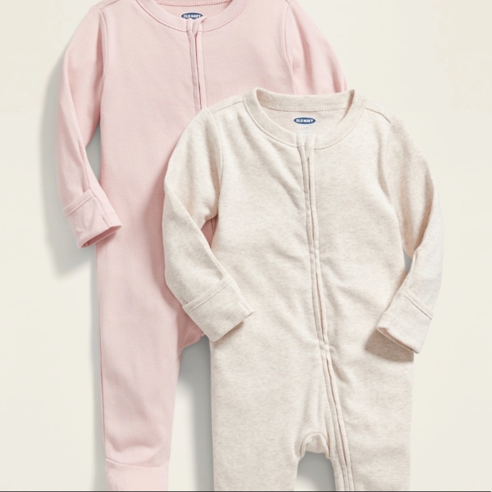 ☁️Sleeper Onesies in Oatmeal + Baby Pink • set of 2